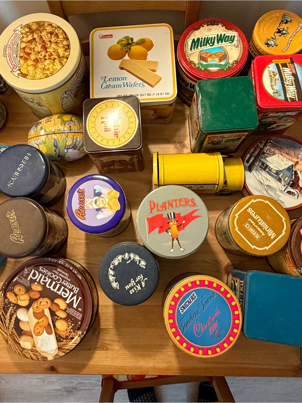 Vintage Advertising Tin Can Box Lot of 35 Hershey, Pepsi, Nestle, Planters GOOD